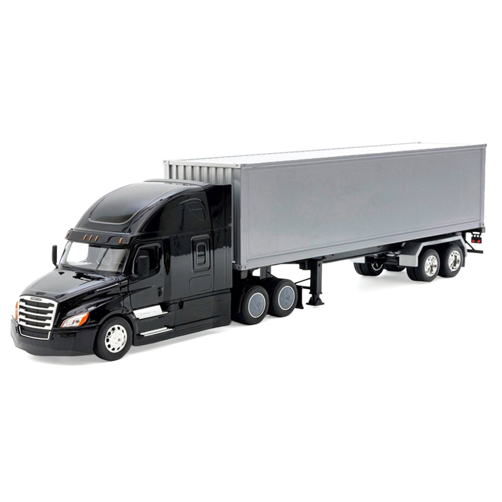 Alt View 1. Welly - Freightliner Cascadia Truck Black with Silver Container "Transporter" Series 1/32 Diecast Model by Welly.
