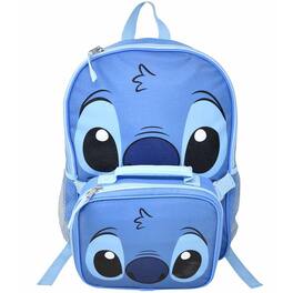 Disney - Stitch 16" Shoulder Backpack for School with Rectangular Lunch Bag - Blue