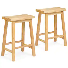 PJ Wood - Classic 24 Inch Saddle Seat Kitchen Bar Counter Stool, (2 Pack) - Natural