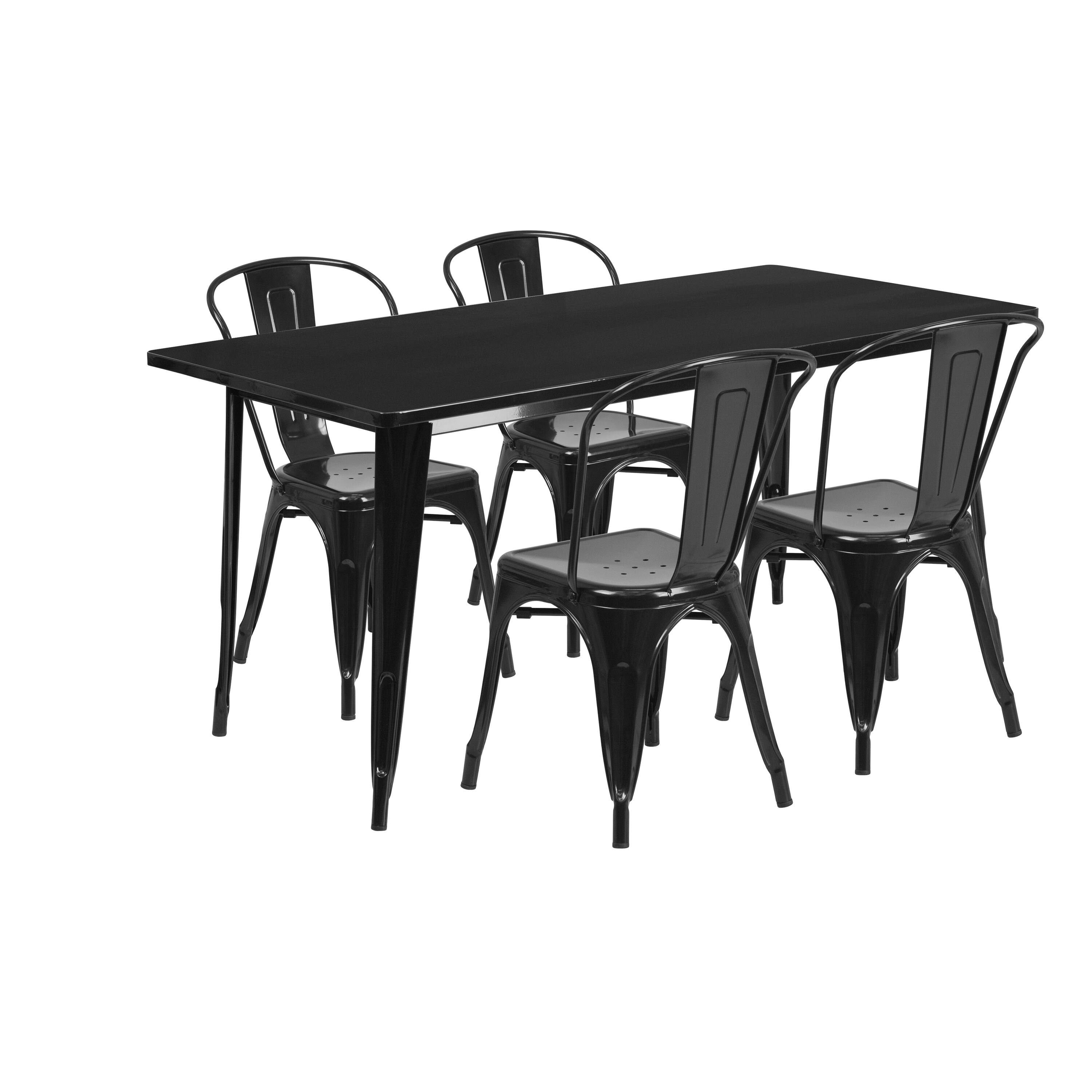 Alt View 1. Emma + Oliver - Commercial Grade Rectangular Metal Indoor-Outdoor Table Set with 4 Stack Chairs - Black.