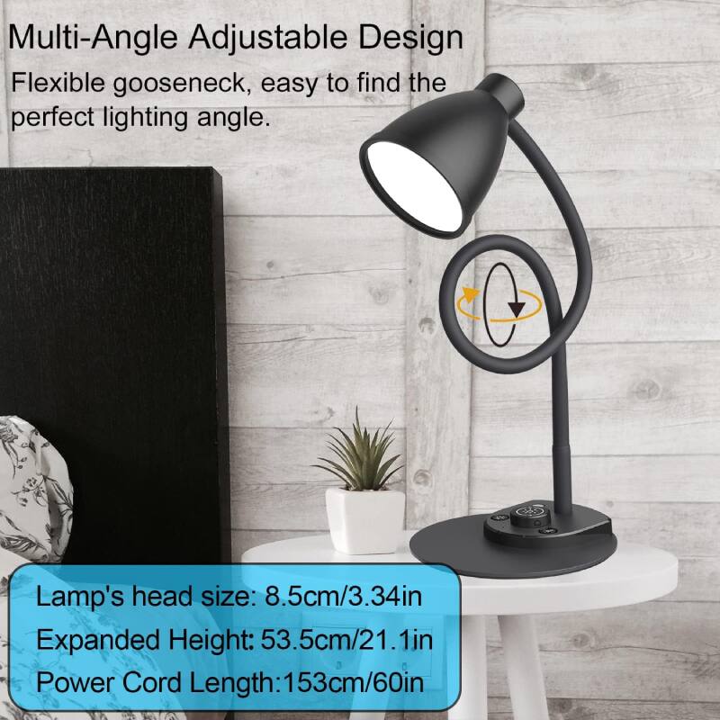 Multi-Angle Adjustable Design, Flexible gooseneck, easy to find the perfect lighting angle. Lamp's head size: 8.5cm/3.34in. Expanded Height: 53.5cm/21.1in. Power Cord Length: 153cm/60in.