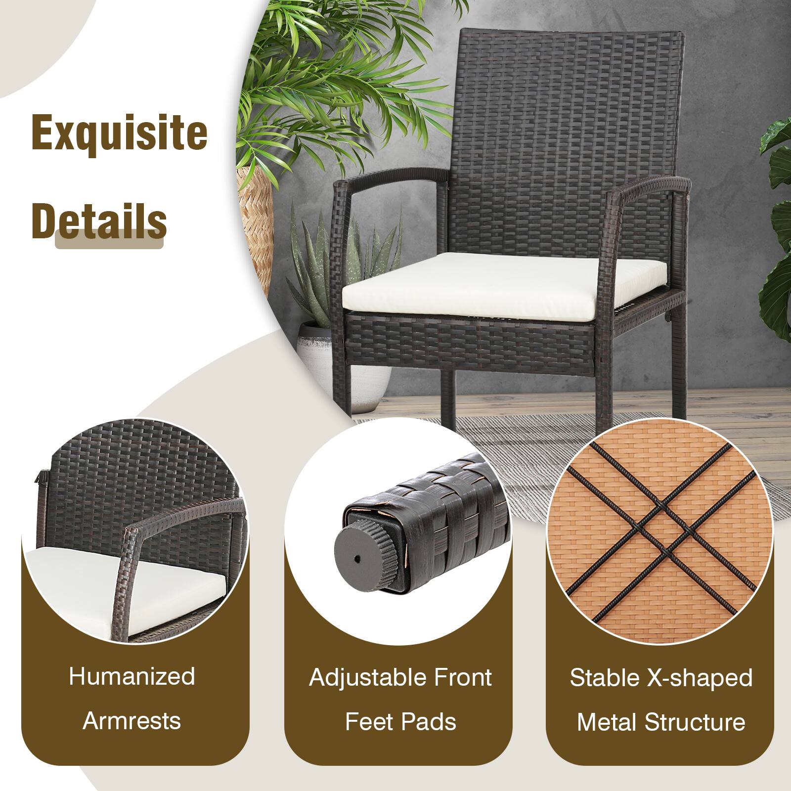 Exquisite Details

- Humanized Armrests
- Adjustable Front Feet Pads
- Stable X-shaped Metal Structure
