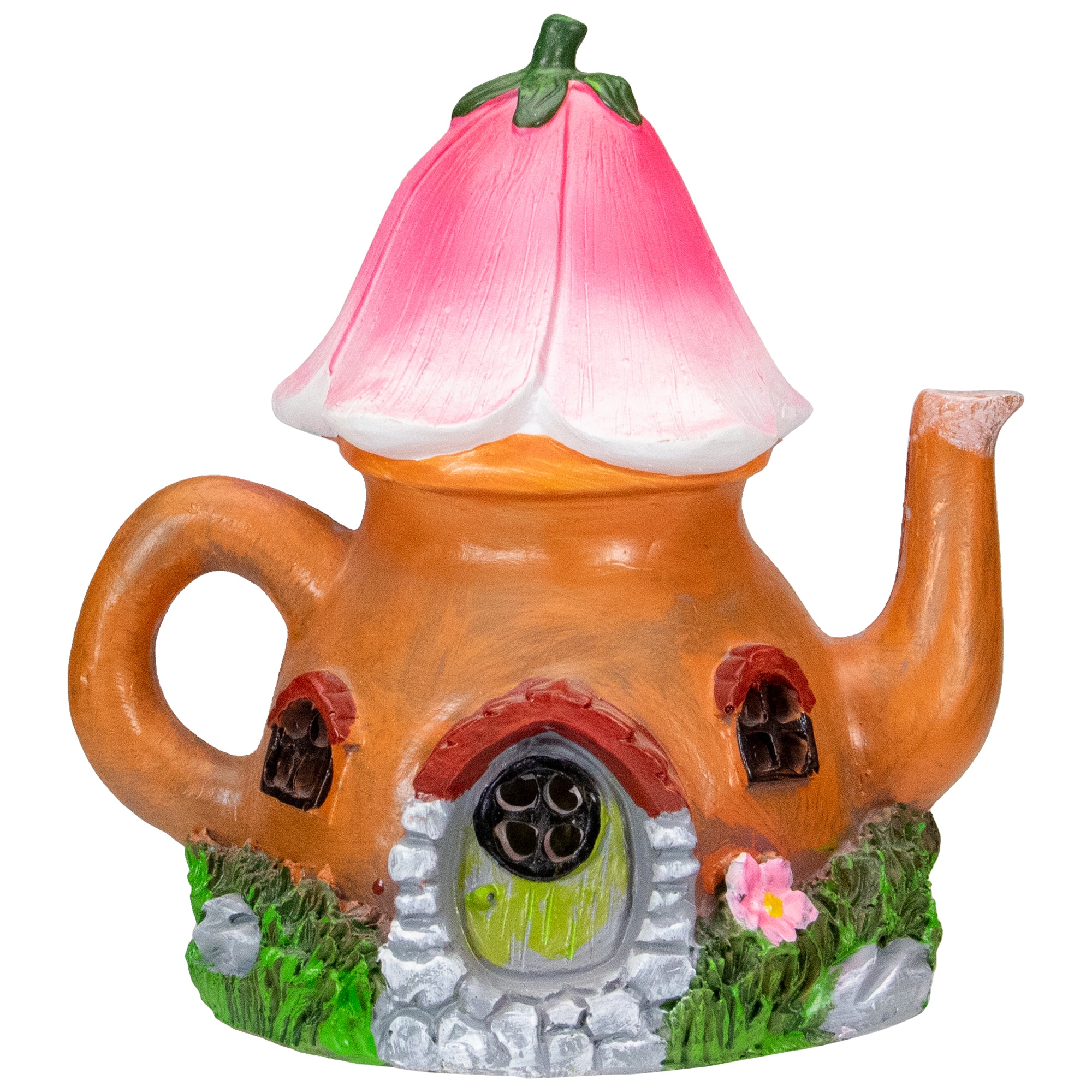 Northlight - 7" Solar Lighted Flower Teapot Outdoor Garden Statue - Brown