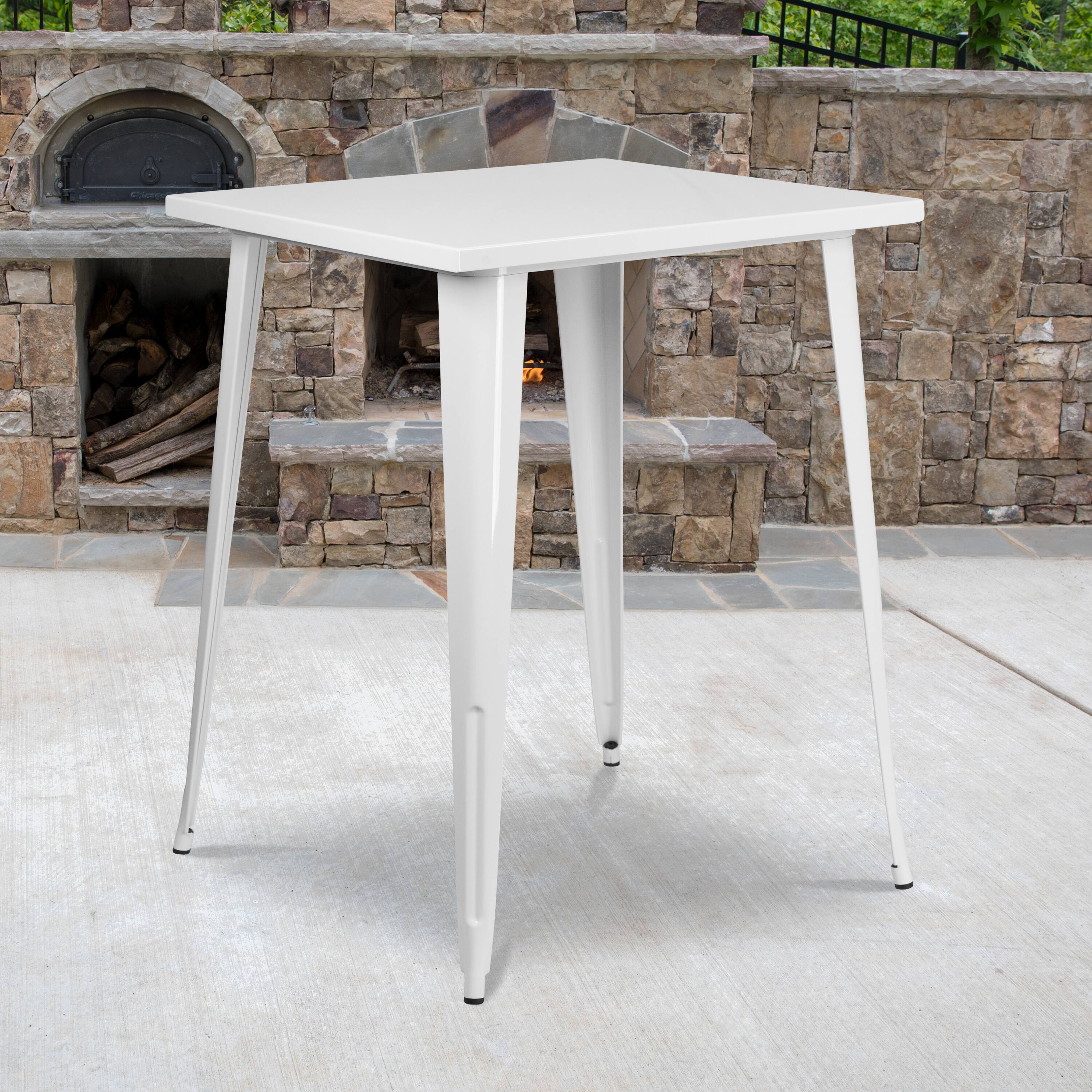 Angle. Flash Furniture - Nolan Commercial Grade 31.5" Square White Metal Indoor-Outdoor Bar Height Table - White.