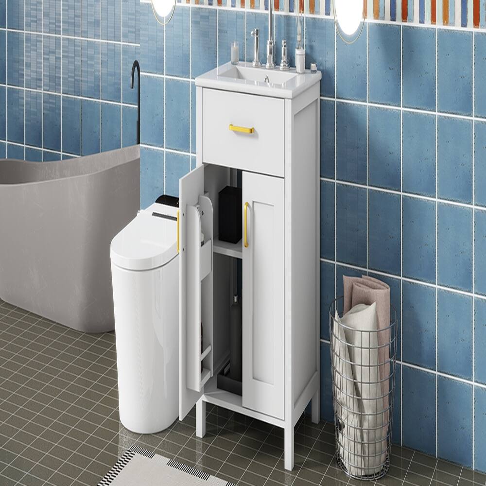 Alt View 3. Loheer - Loheer 24 inch bathroom vanity with sink White Freestanding Cabinet with Gold Hardware - White.
