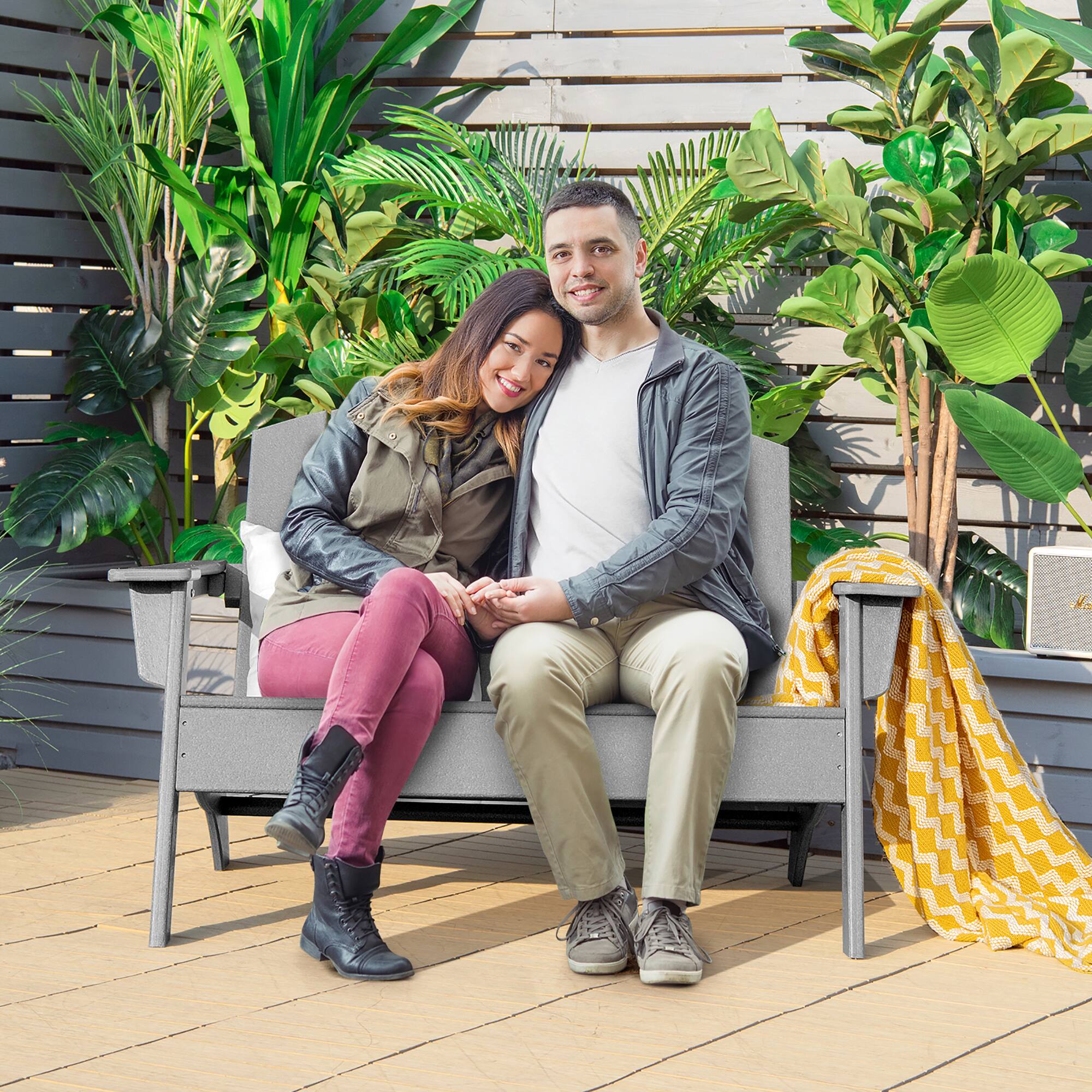 Alt View 1. Costway - Costway 2PCS Patio Adirondack Chair Loveseat Bench HDPE Weather Resistant - Grey.