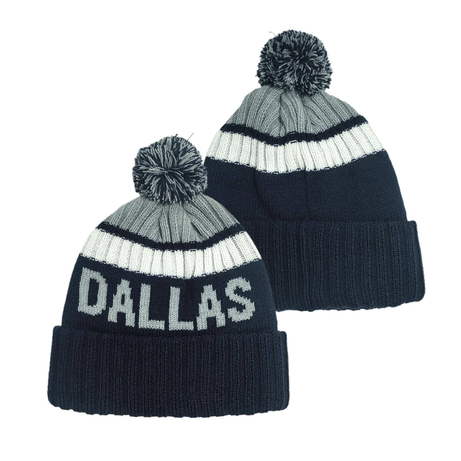 Front. Stylel Star - Football City Beanie 2025 Fashion Knit Pom-pom Hat Soft Headwear Cuffed Winter Sport Fans Gift For Men Women - Dallas.