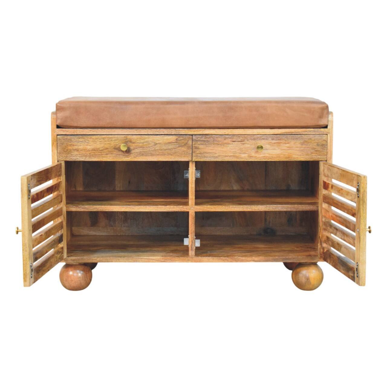Alt View 4. Artisan Furniture - Artisan Furniture Solid Wood Oakridge Leather Shoe Cabinet, 2 Drawers, 4 Shelves, Beige - Beige.