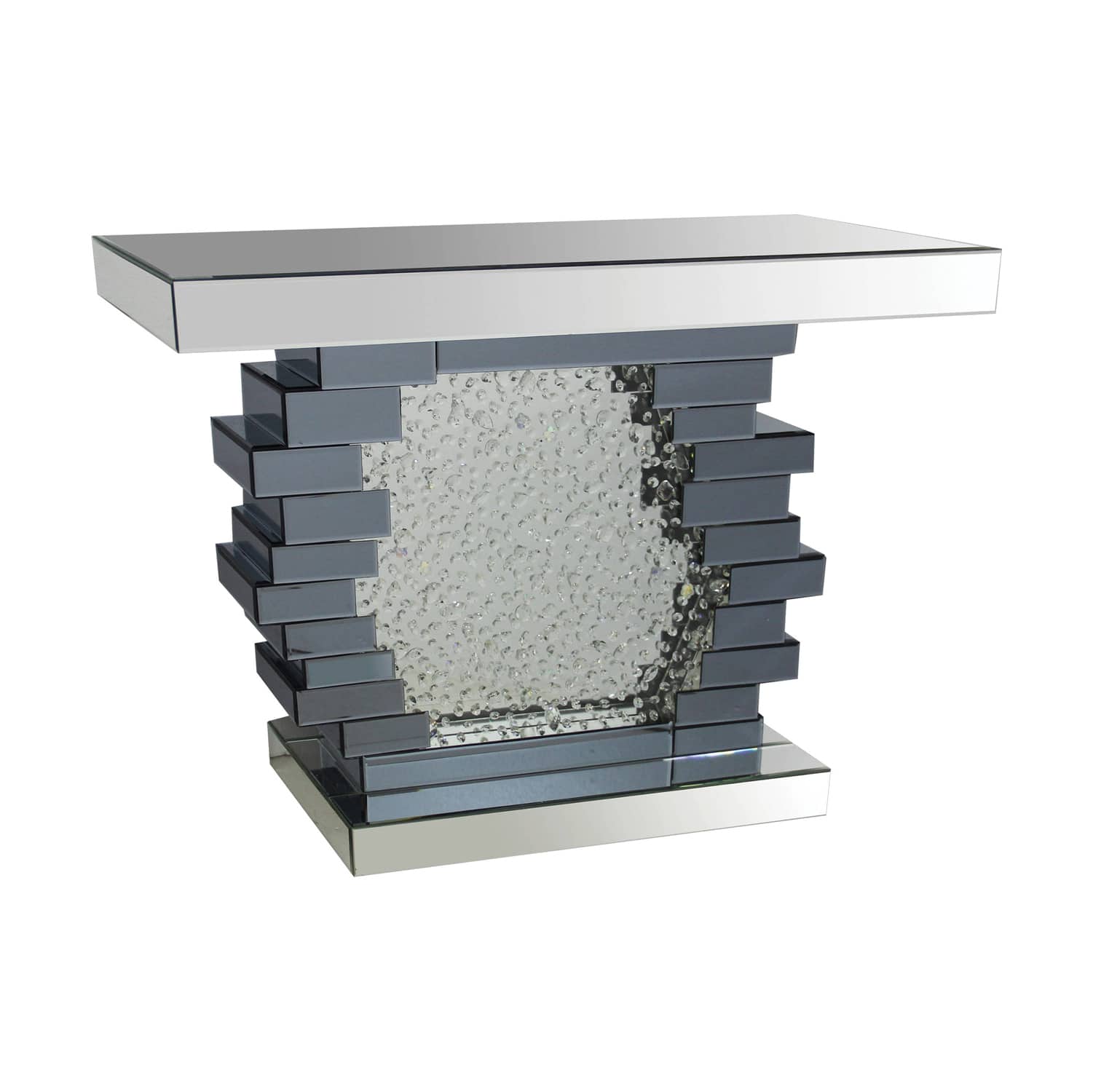 Manhattan Lane - Wood and Mirror Console Table with Studded Faux Crystals - Black and Clear