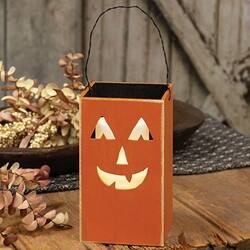 Left. BreeBe - Distressed Wooden Jack O' Lantern Luminary - Orange.