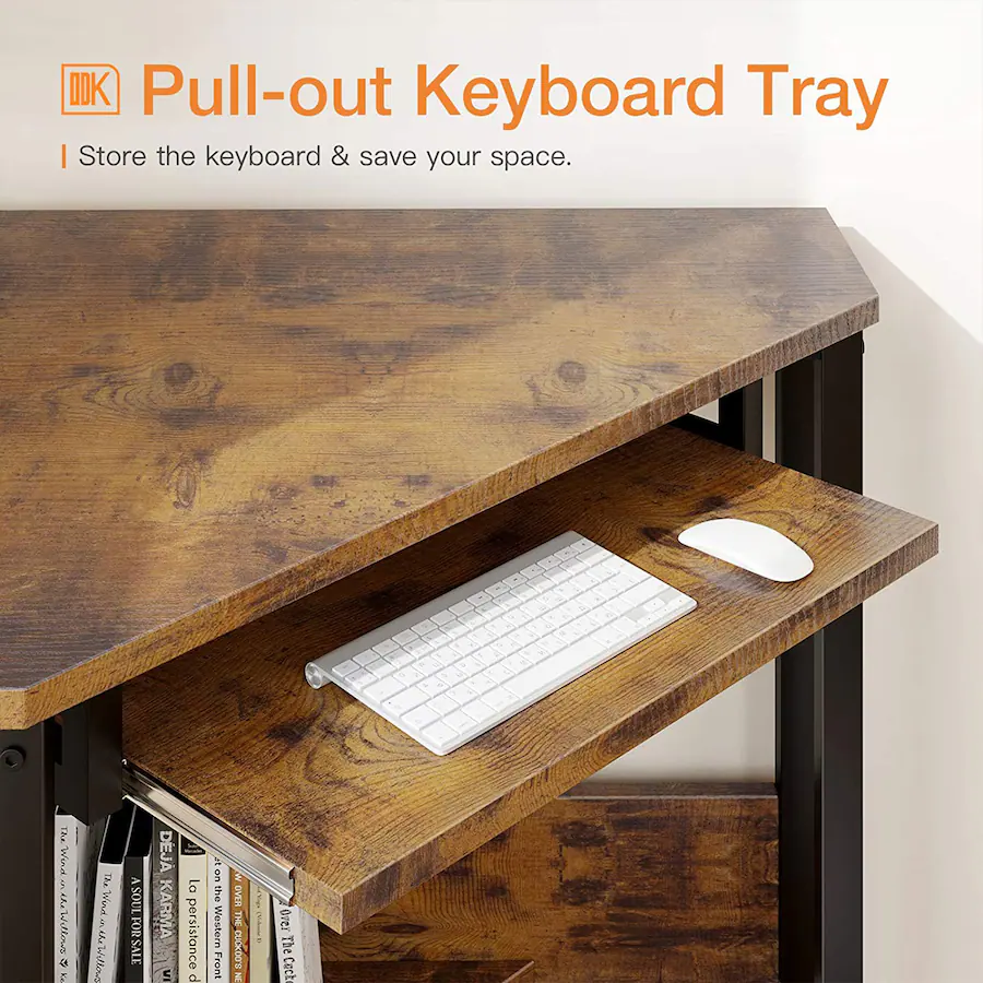 ODK Corner Triangle Computer Desk w/ Storage Space & Keyboard Tray ...