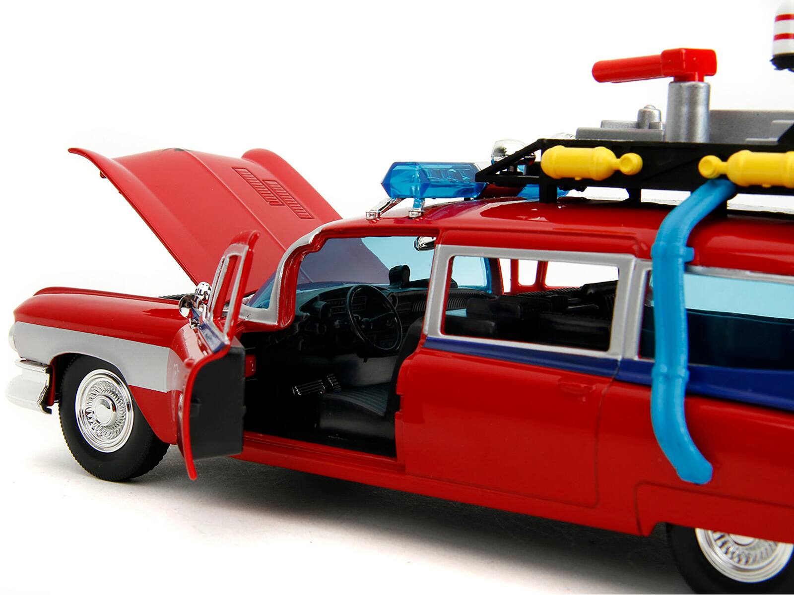 Alt View 3. Jada - 1959 Cadillac Ambulance Ecto-1 Red "Transformers" TV - "Ghostbusters" (1984) Movie Crossover1/24 Model Car by Jada.