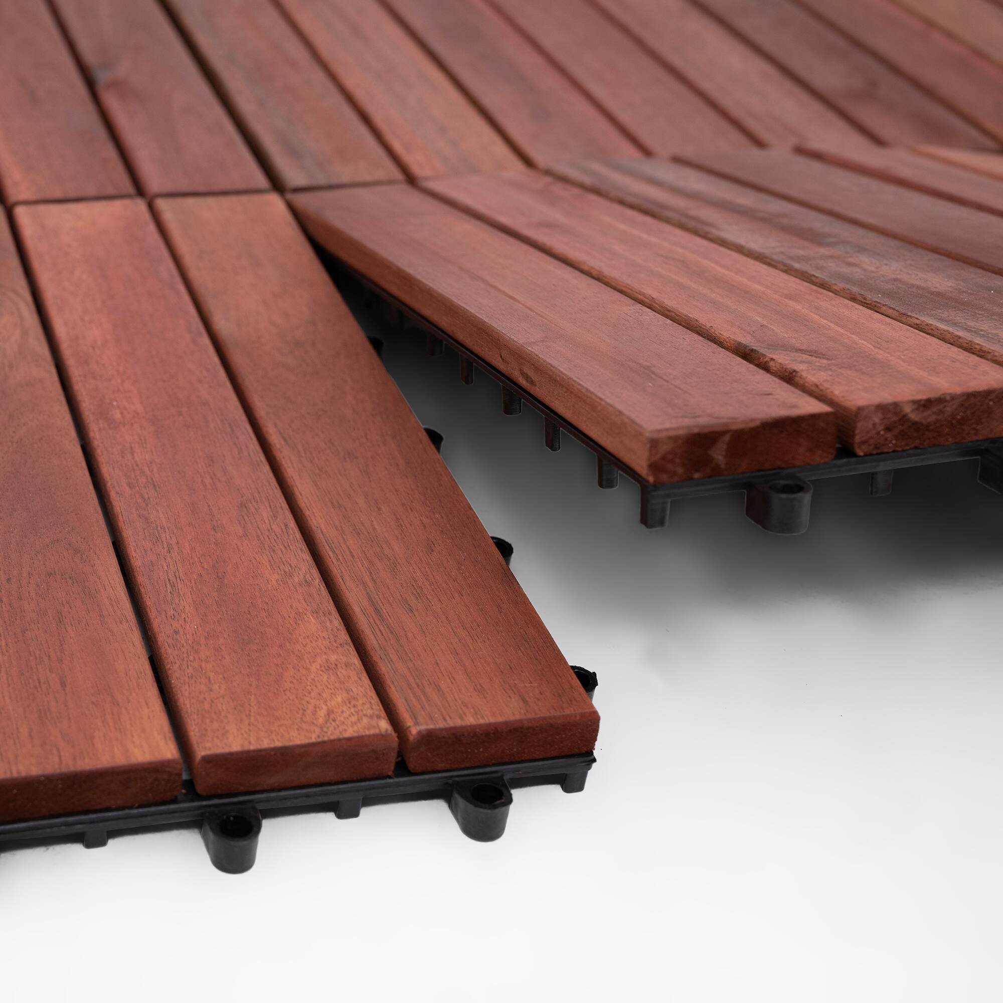 Alt View 7. Bliss Hammocks - Bliss Outdoors Hardwood 6-Slat Interlocking Wood Deck Tiles, Red, Set of 10 - Red.