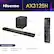Hisense AX3125H is a 11.6 inch soundbar with a 12 inch subwoofer. It comes with a 36.2 inch HDMI and optical cable, a wall mount kit, and a remote with batteries.