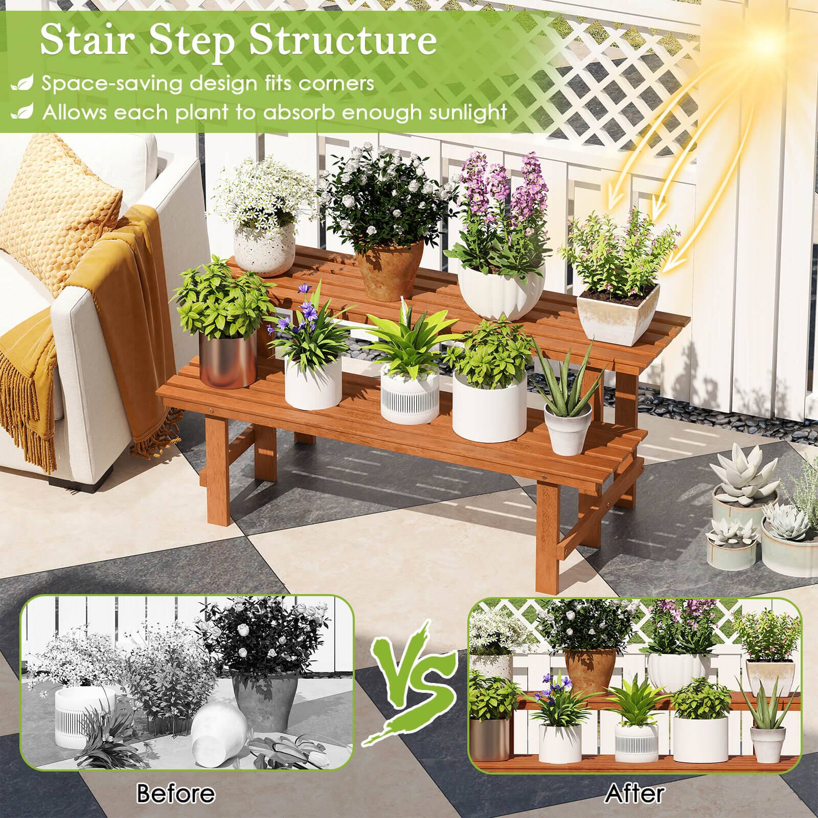 Stair Step Structure

- Space-saving design fits corners
- Allows each plant to absorb enough sunlight

Before VS After