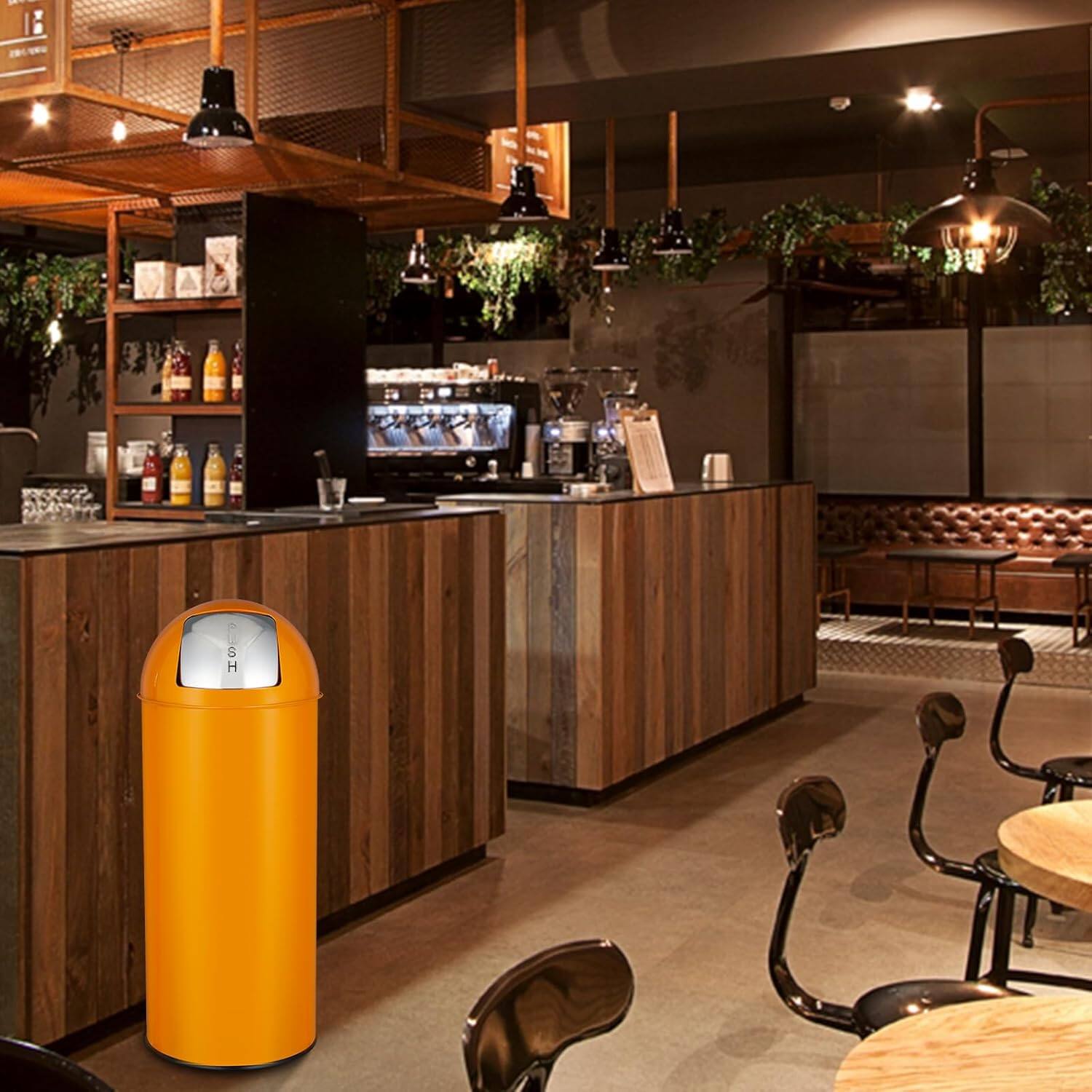 Alt View 1. Homhougo - 17 Gal / 65L Push Lid Trash Can Commercial Grade Heavy Duty Tall Commercial Trash Can Brushed Stainless Steel - Orange.