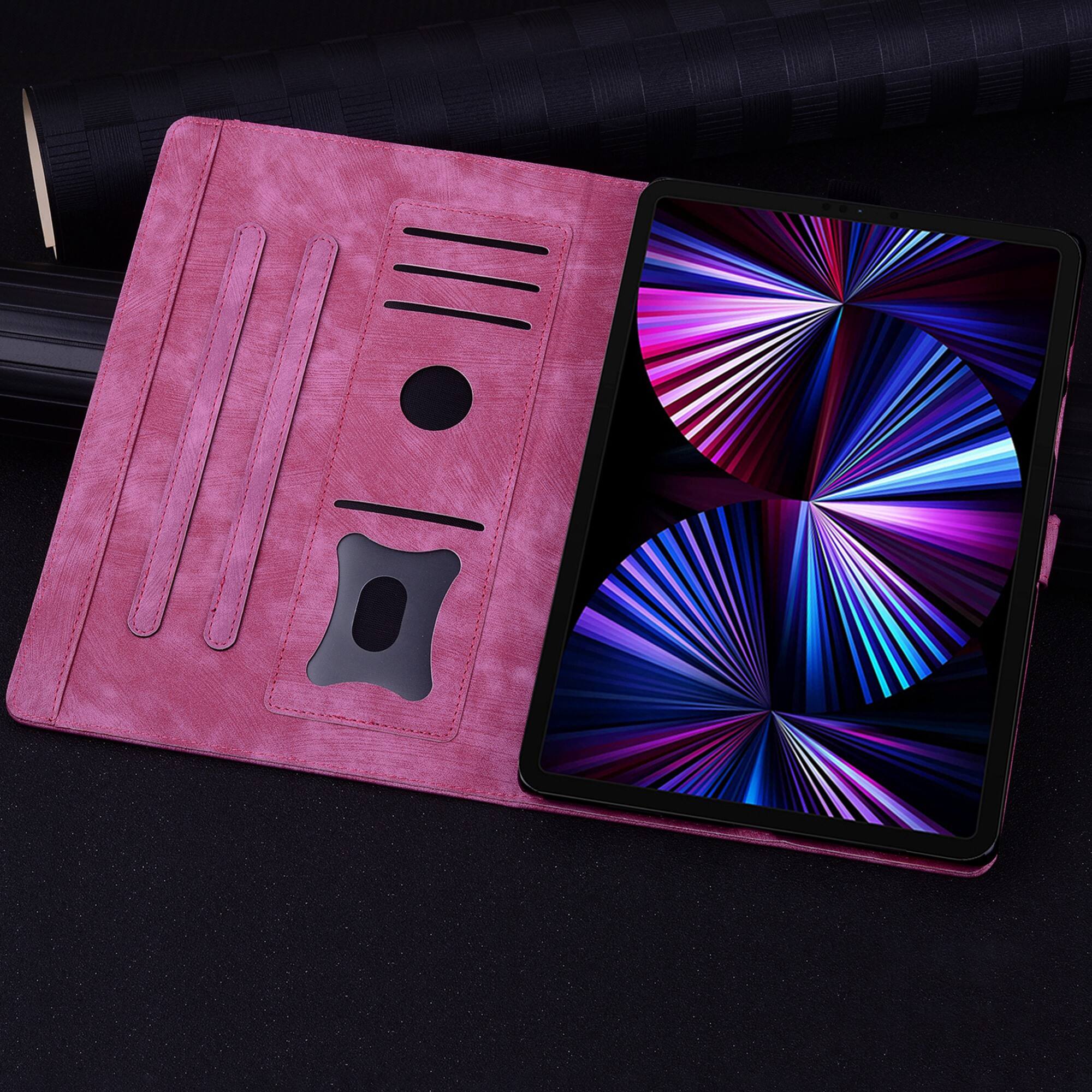 Back. Dteck - For Samsung Galaxy Tab S11 Ultra 14.6-inch Embossed Flower Pattern Folio Case Card Slots Kickstand Cover - Rose.