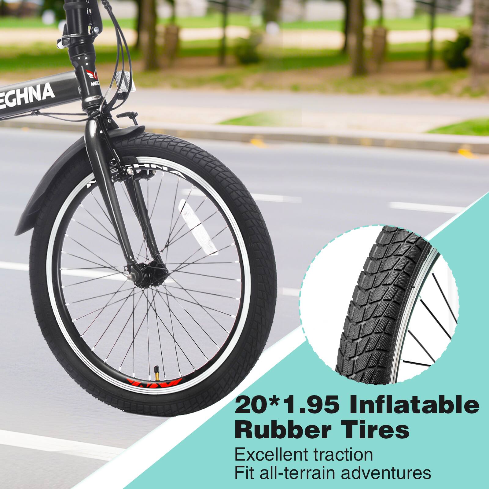 EGHNA ME 20* 1.95 Inflatable Rubber Tires  
Excellent traction  
Fit all-terrain adventures