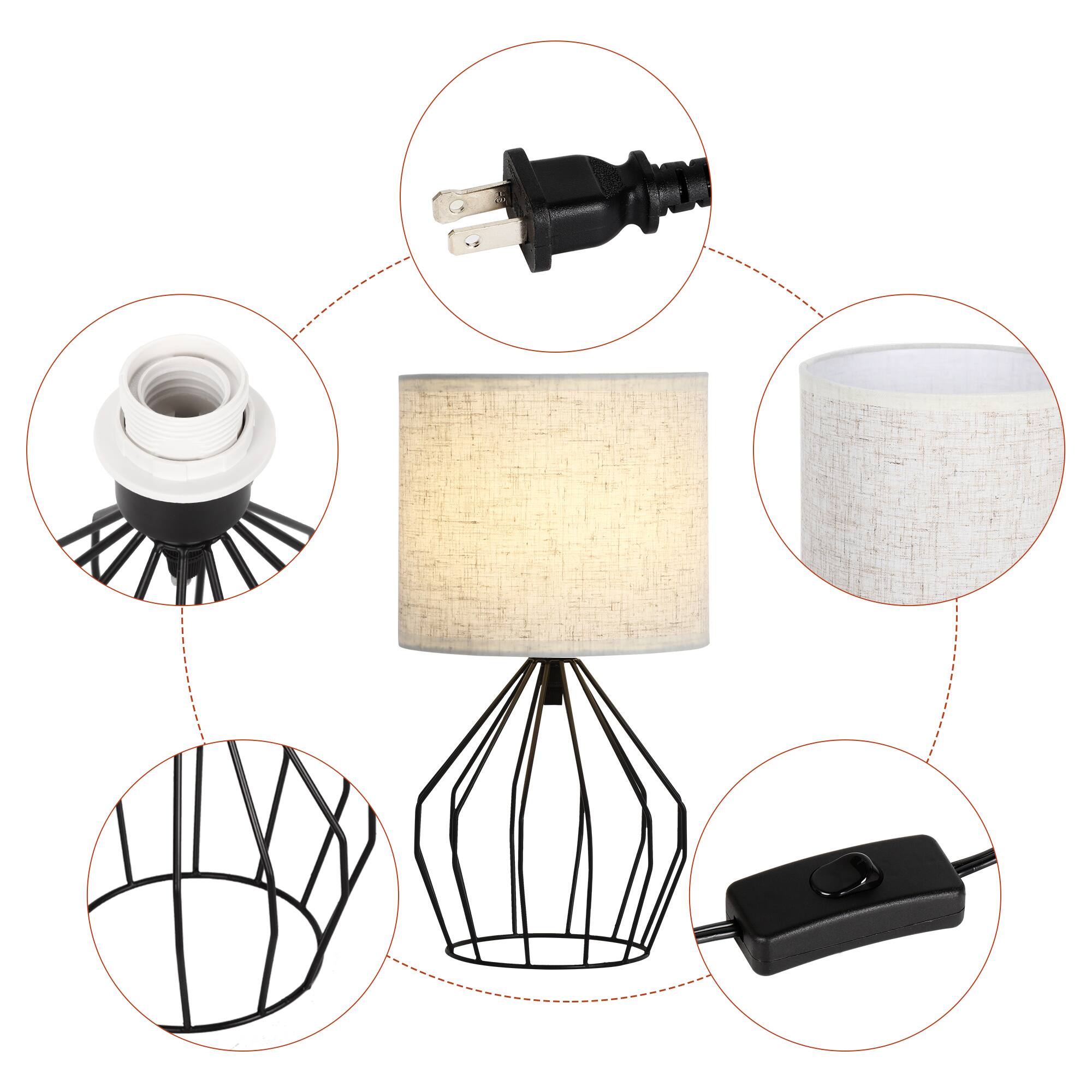 Left. Oumilen - 13.8In Black Metal Frame Table Lamp with Linen Shade Modern Geometric Bedside Lamp.