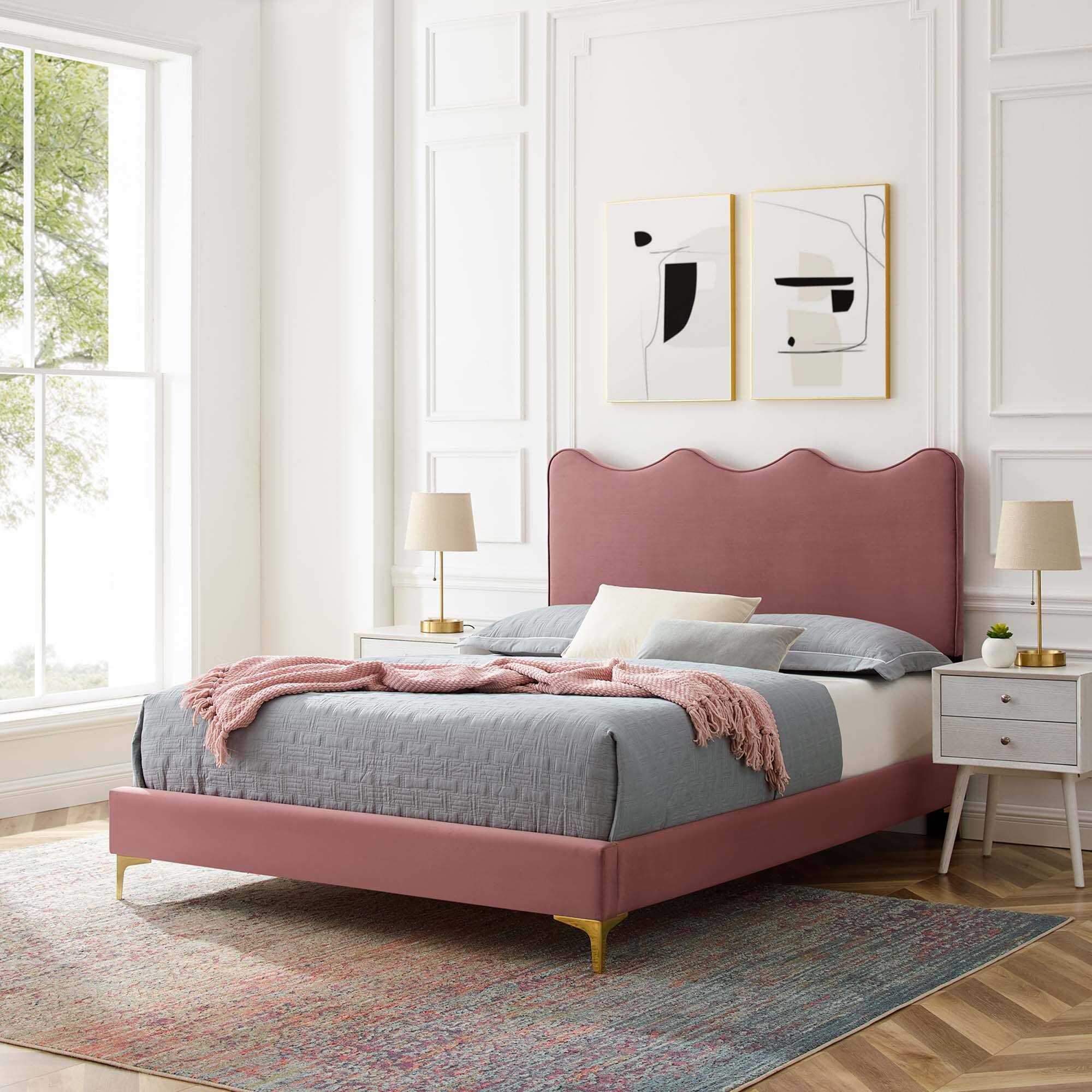Alt View 5. Modway - Ruthie Vinyl Queen Platform Bed with Round Splayed Legs - White.