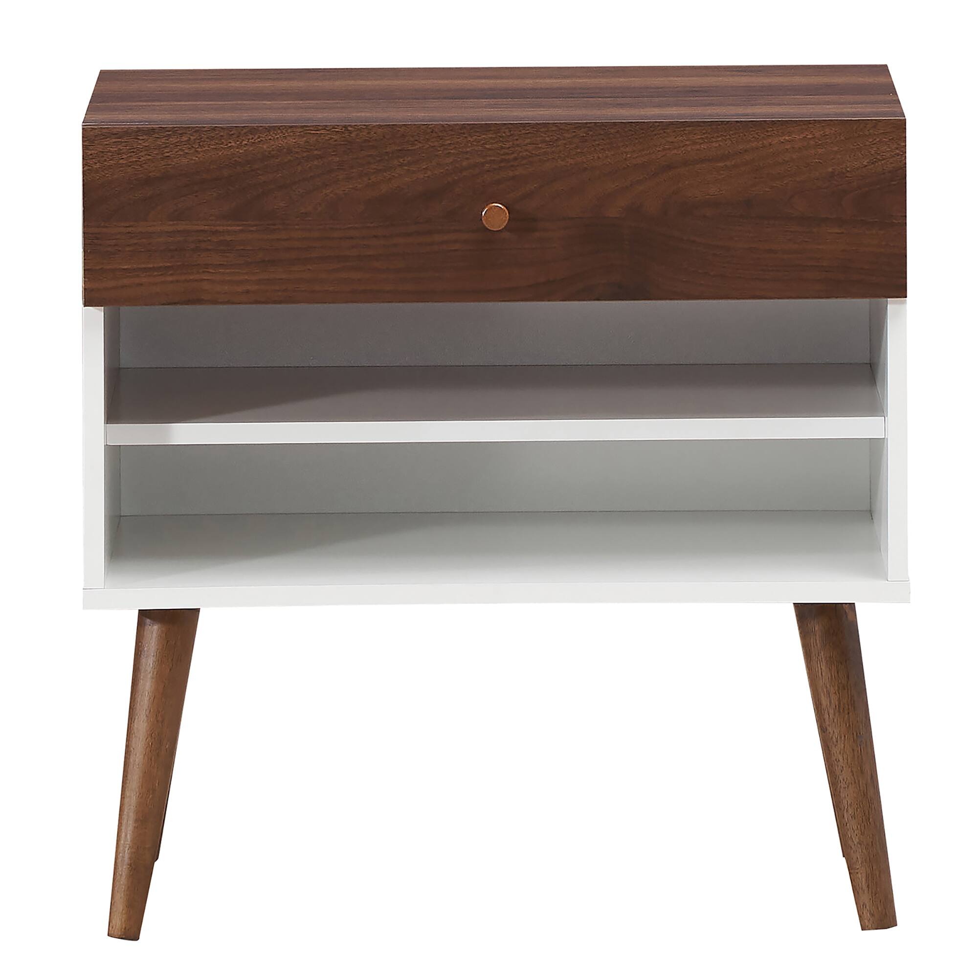 Alt View 19. Costway - Nightstand End Side Table Drawer Storage Shelf Mid-Century Rubber Wood Leg - Walnut/White.