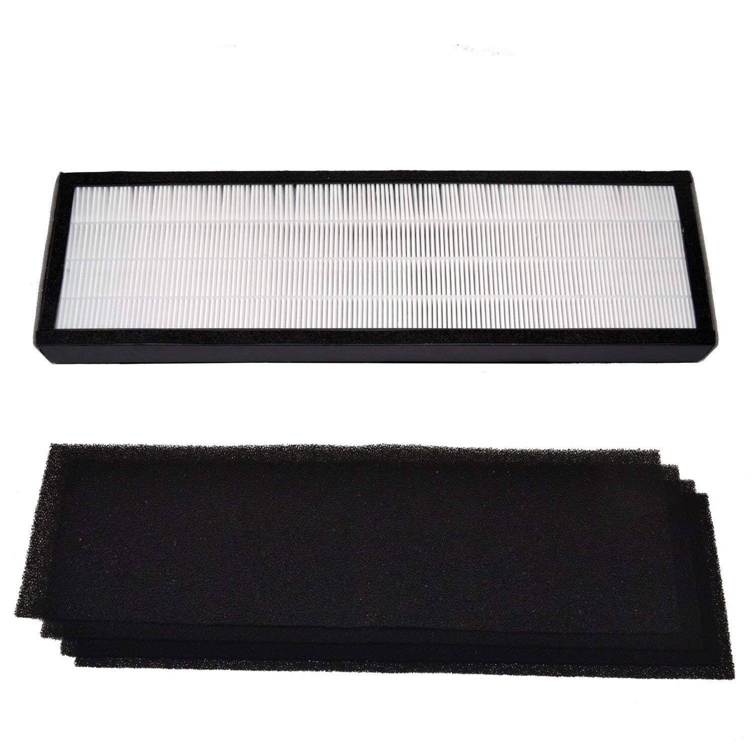 Front. HQRP - HEPA Filter B + 4 Carbon Pre-Filter Set for GermGuardian AC4800 AC4900CA AC4825 AC4850PT.