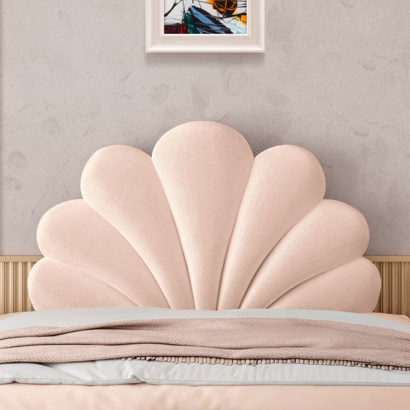 wowmax - Queen Size Seashell Headboard - Soft PP Cotton Upholstered Pillow, Scalloped Design for Coastal Bedroom Decor - Pink