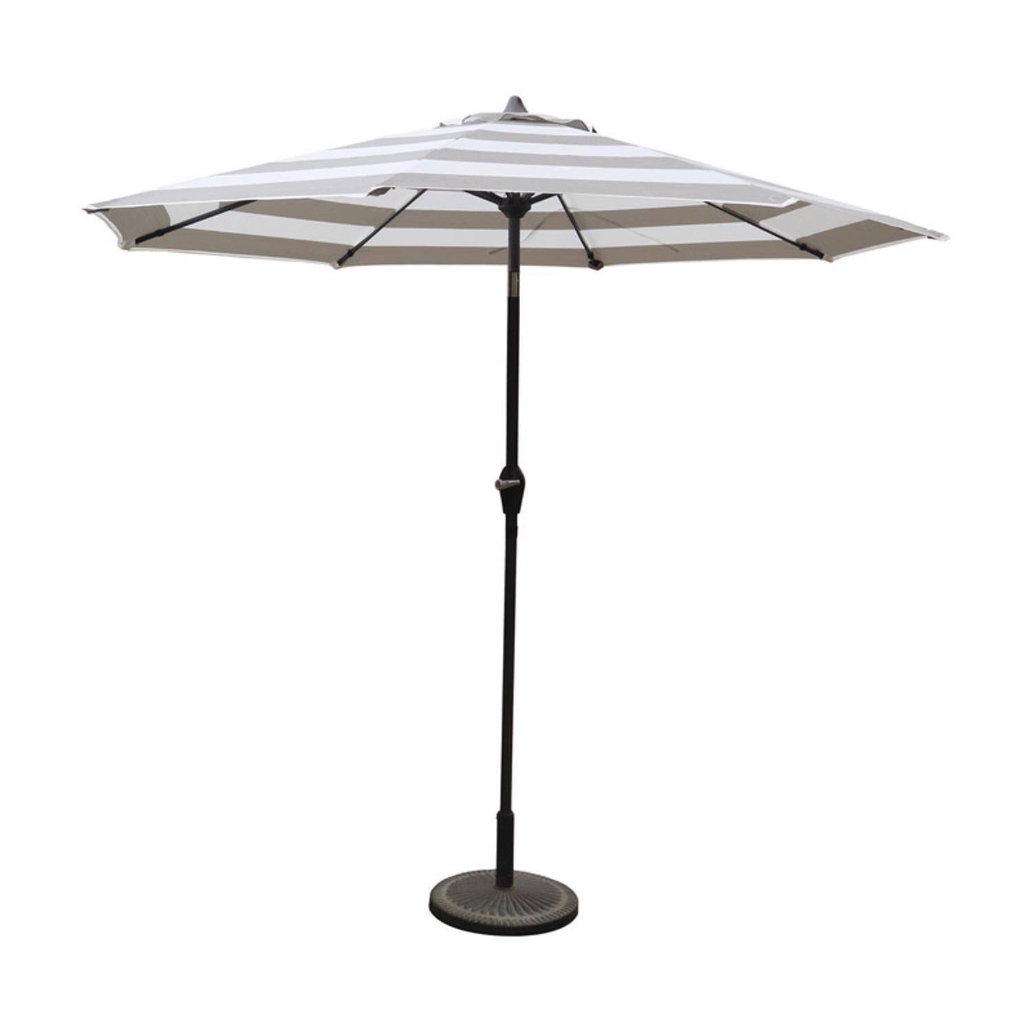 Left. Living Accents - Living Accents 9 ft. Tiltable Tan Stripe Market Umbrella.