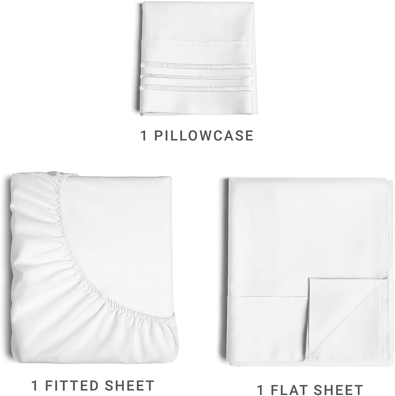 1 PILLOWCASE  
1 FITTED SHEET  
1 FLAT SHEET