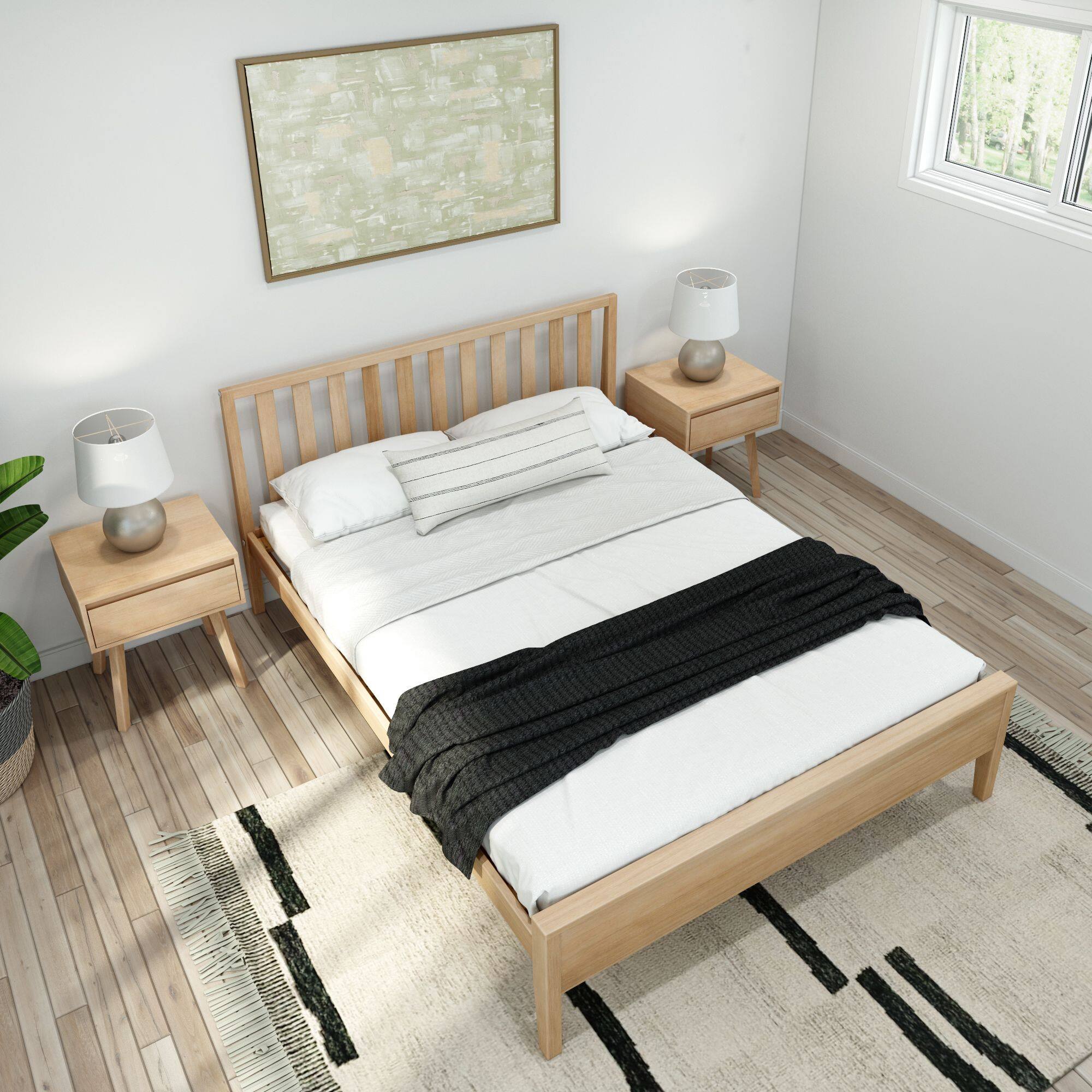 Alt View 5. Plank+Beam - Scandinavian Queen-Size Bed with Slatted Headboard, Blonde - Blonde.