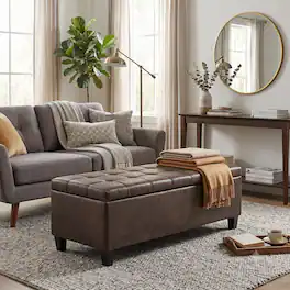 Simpli Home - Harrison 48W Large Storage Ottoman Bench - Distressed Brown