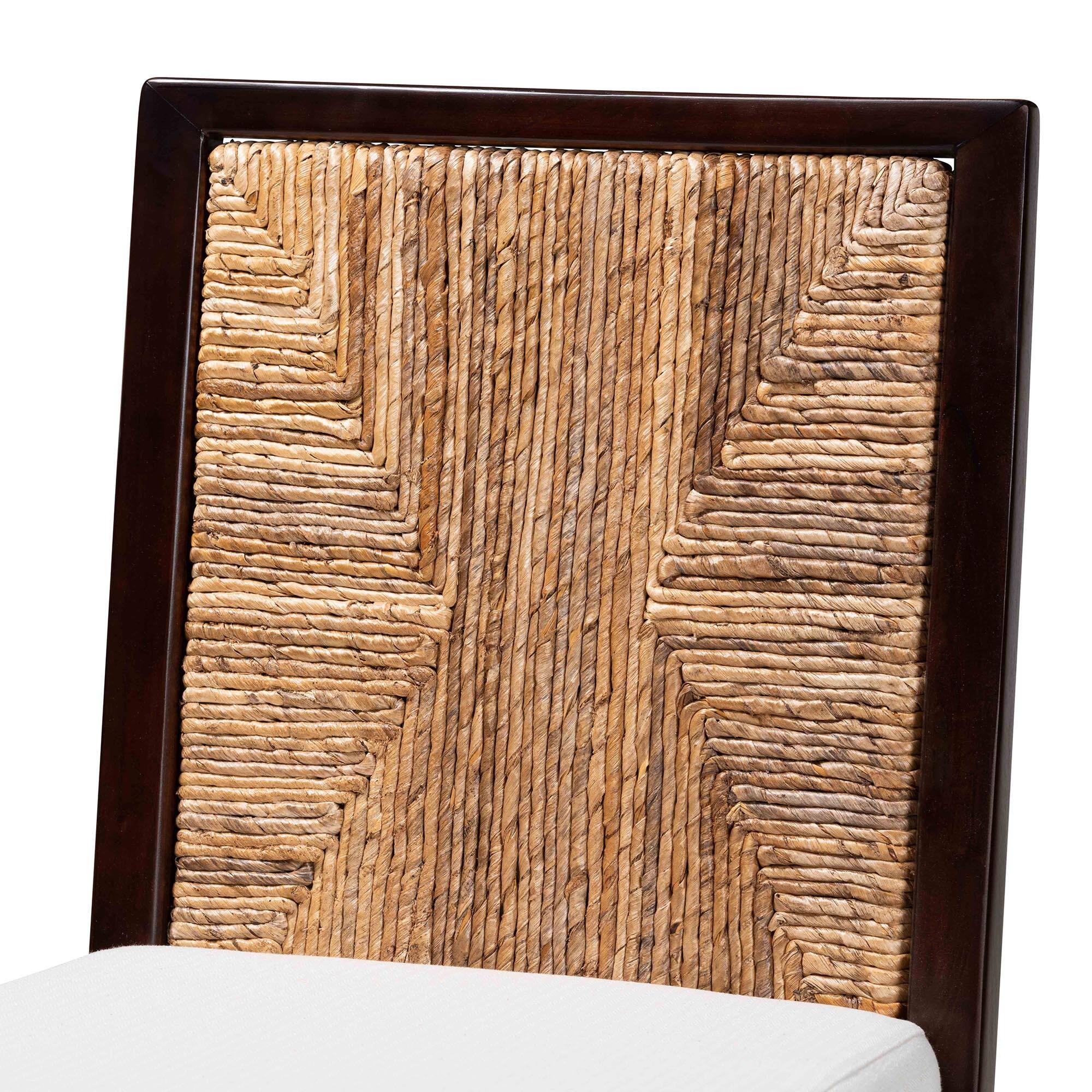 Alt View 1. bali & pari - Joana Modern Bohemian Mahogany Wood and Natural Seagrass Dining Side Chair - Dark Brown/Natural Brown/White.