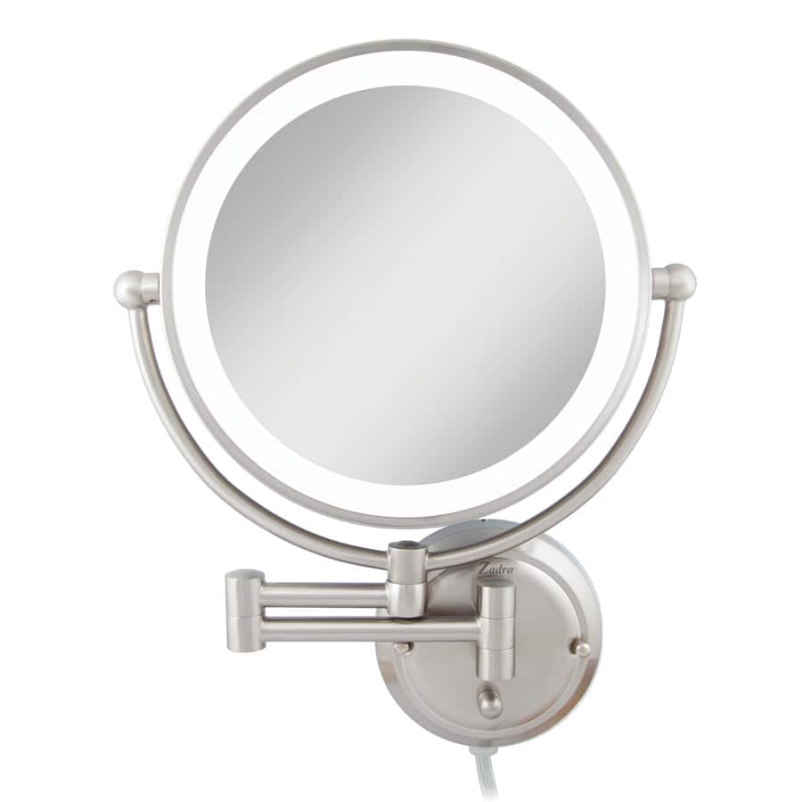 Zadro - Fluorescent Lighted Wall Mounted Glamour Makeup Mirror with 5X/1X Magnifications and Extendable Arm - Corded - Satin Nickel