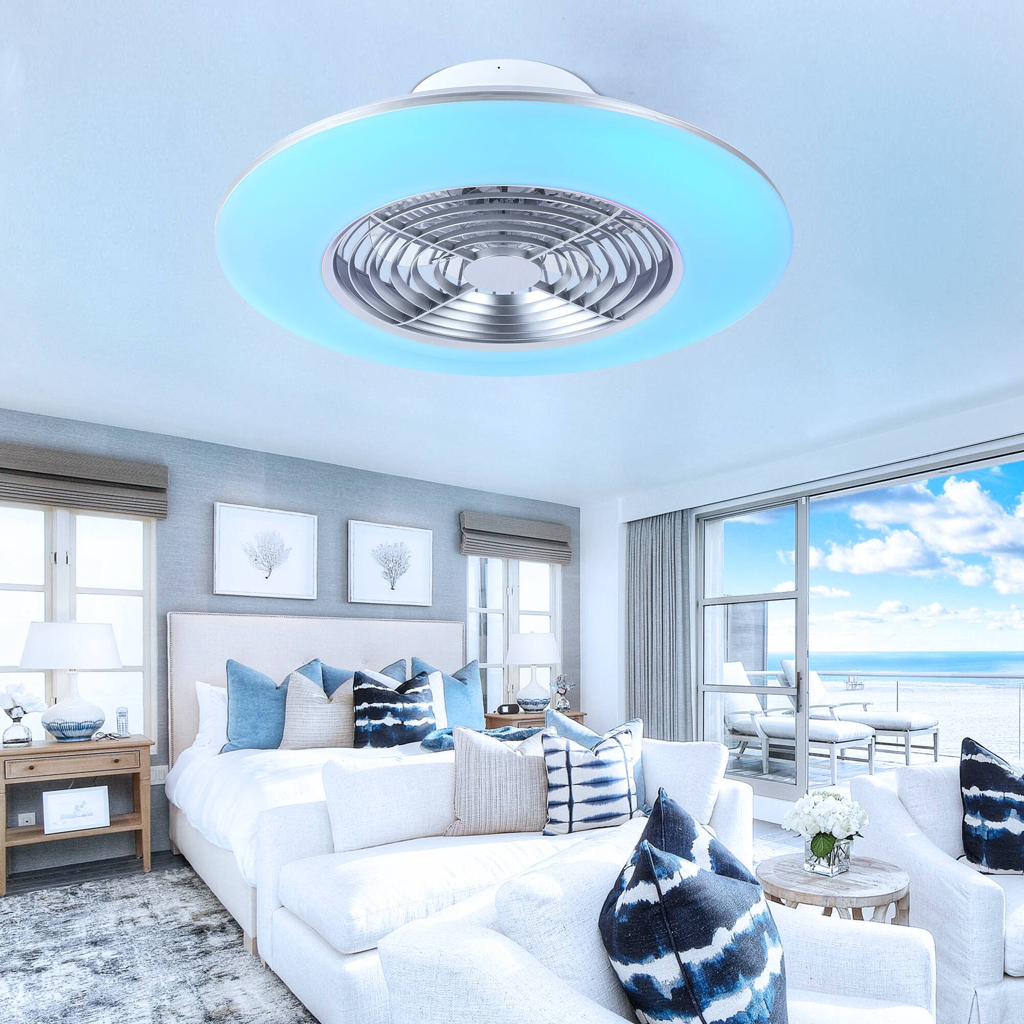 Alt View 6. Domanki - Domanki 24" Smart LED Bladeless Ceiling Fans with RGB Lights and Remote/APP, Low Profile Ceiling Fan with Light-Silver - Sliver.