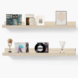 BOMEDA - 2 Pack 36 in Floating Picture Ledge Wall Shelves, Rustic Wooden Shelf for Books, Frames & Decor Display Floating Shelves - Oak