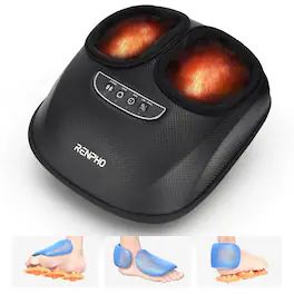 Renpho - Foot Massager with Heat Deep Kneading Shiatsu, Plantar Fasciitis Neuropathy with 3 Air Compression, Gift for Women Men - Black