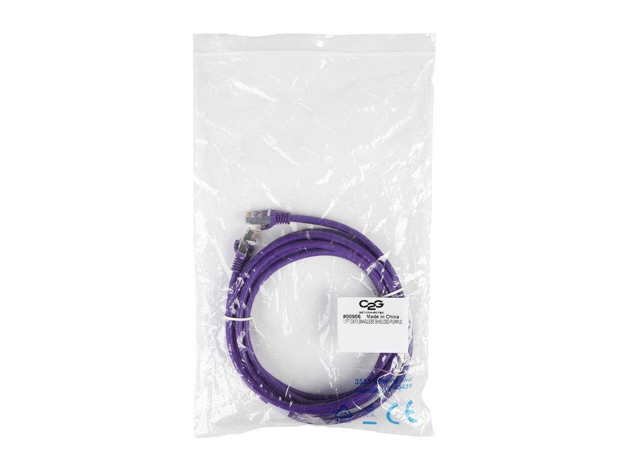 C2G - T #00906  
Made in China  
DI CATE SNAGLESS SHIELDED - PURPLE  
3555  
Cenn vd tvd.  
O 5439  
Morbi Rid  
CE
