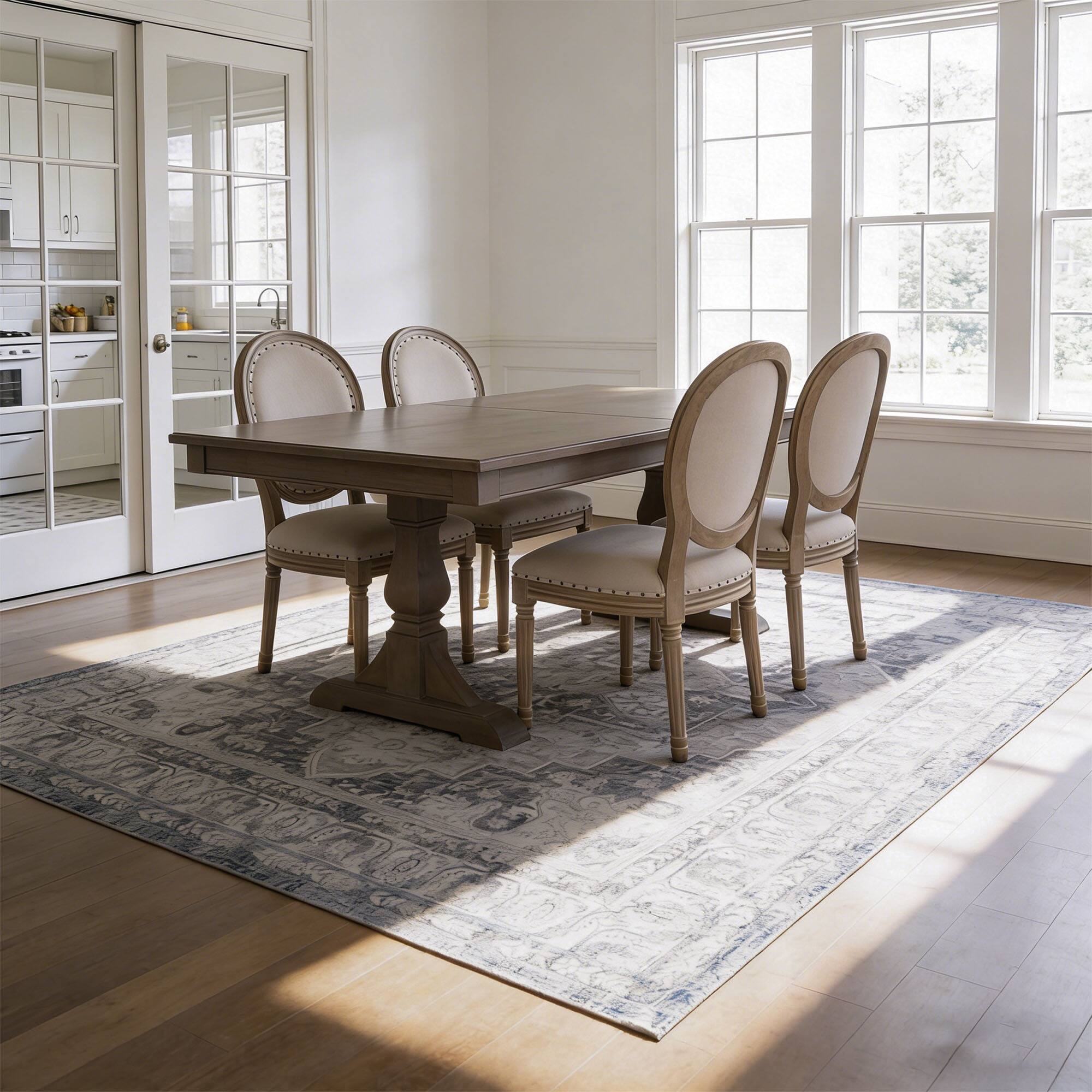 Left. RYHNUYNE - 9x12 Area Rug for Living Room, Washable Soft Thin Rug, No Slip Stain Resistant Carpet for Bedroom Nursery Home(Gray Blue - Gray Blue.