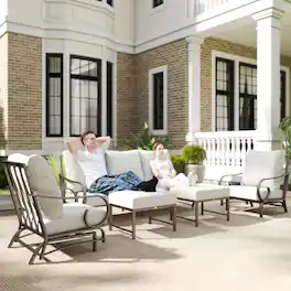 Outsunny - Piece Backyard Patio Furniture Set, Outdoor Furniture Set with 2 Rocking Chairs, 3-Seat Sofa - Beige