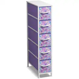 Sorbus - 5 Drawers Narrow Dresser with Steel Frame, Wood Top & Fabric Bins for Small Spaces, Closets, Bedrooms, Bathrooms - Tie Dye Purple