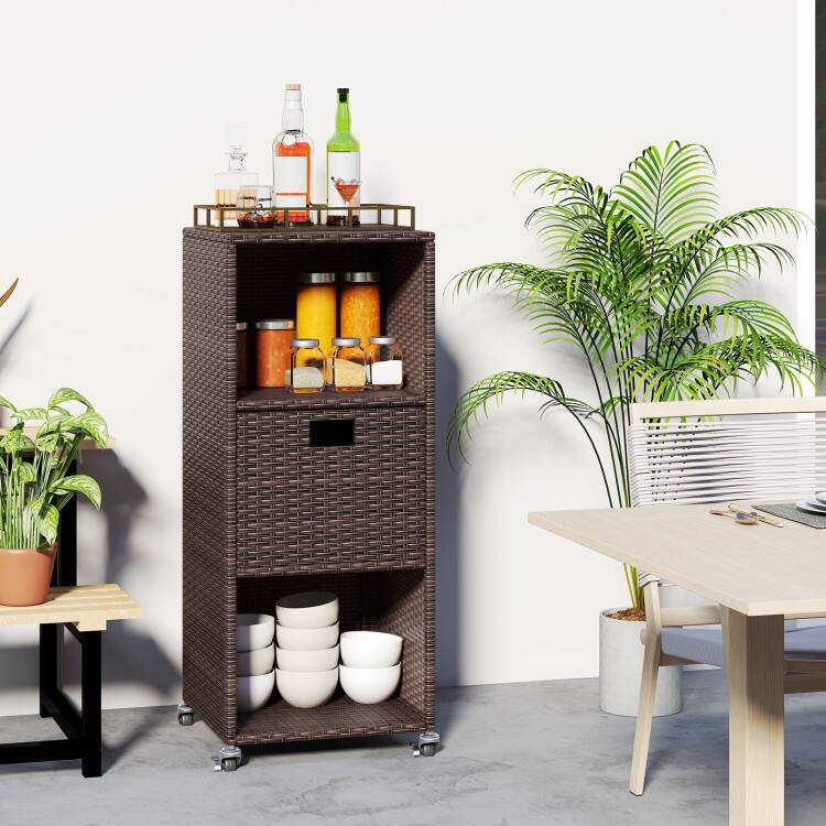 Angle. Mondawe - Outdoor Storage Cabinet with Drawer and 3 Shelves for Backyard - Mix Brown.