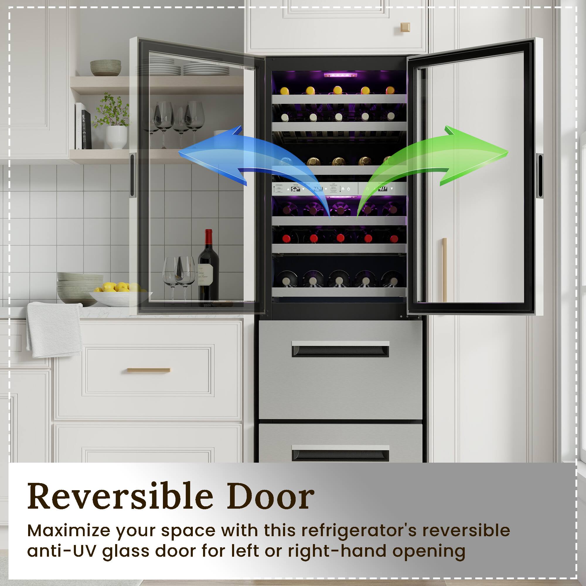 Reversible Door

Maximize your space with this refrigerator's reversible anti-UV glass door for left or right-hand opening