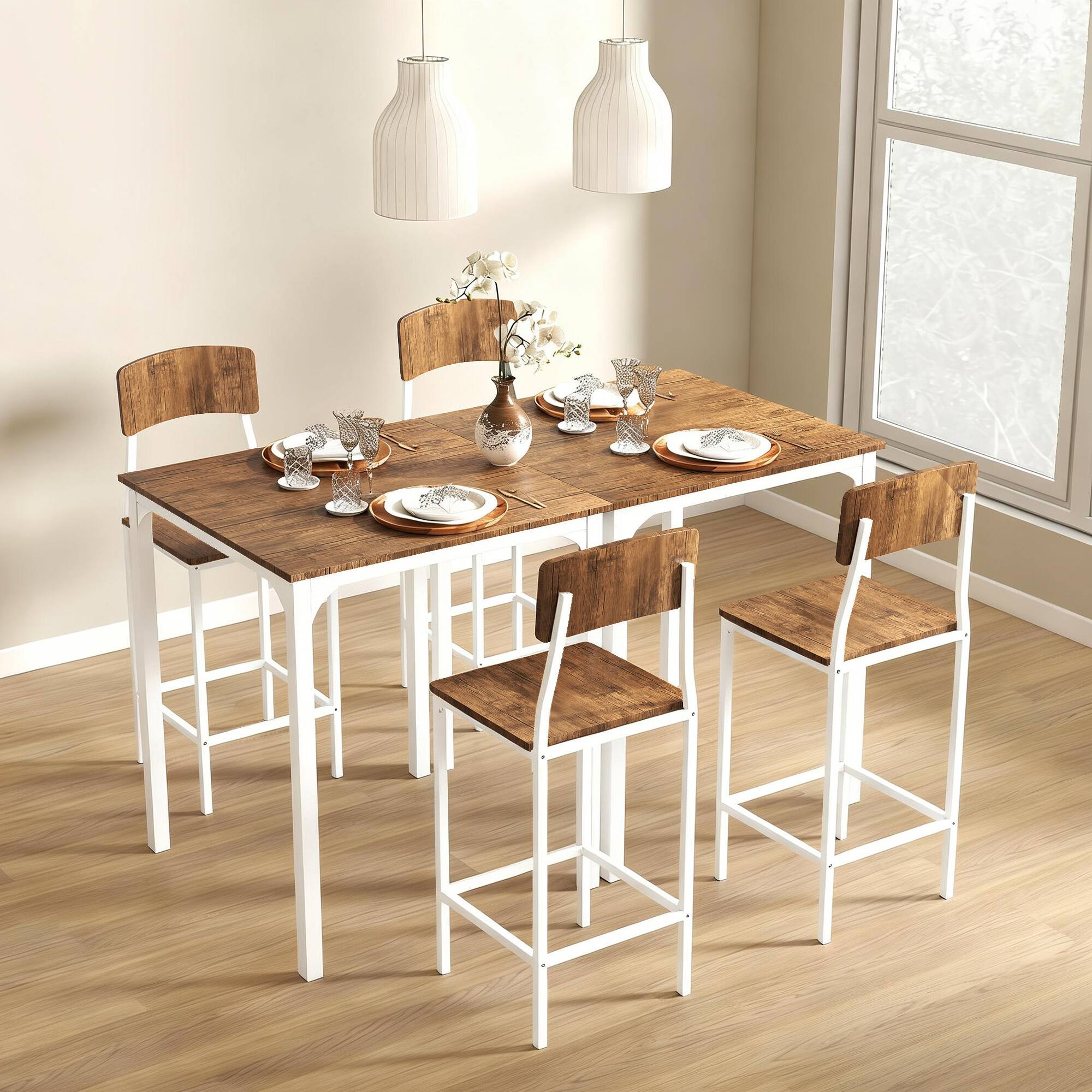 Alt View 7. Homcom - Piece Pub Table and Chairs, Small Kitchen Table and Chairs, Square Dining Table with 2 Stools - Walnut and White.