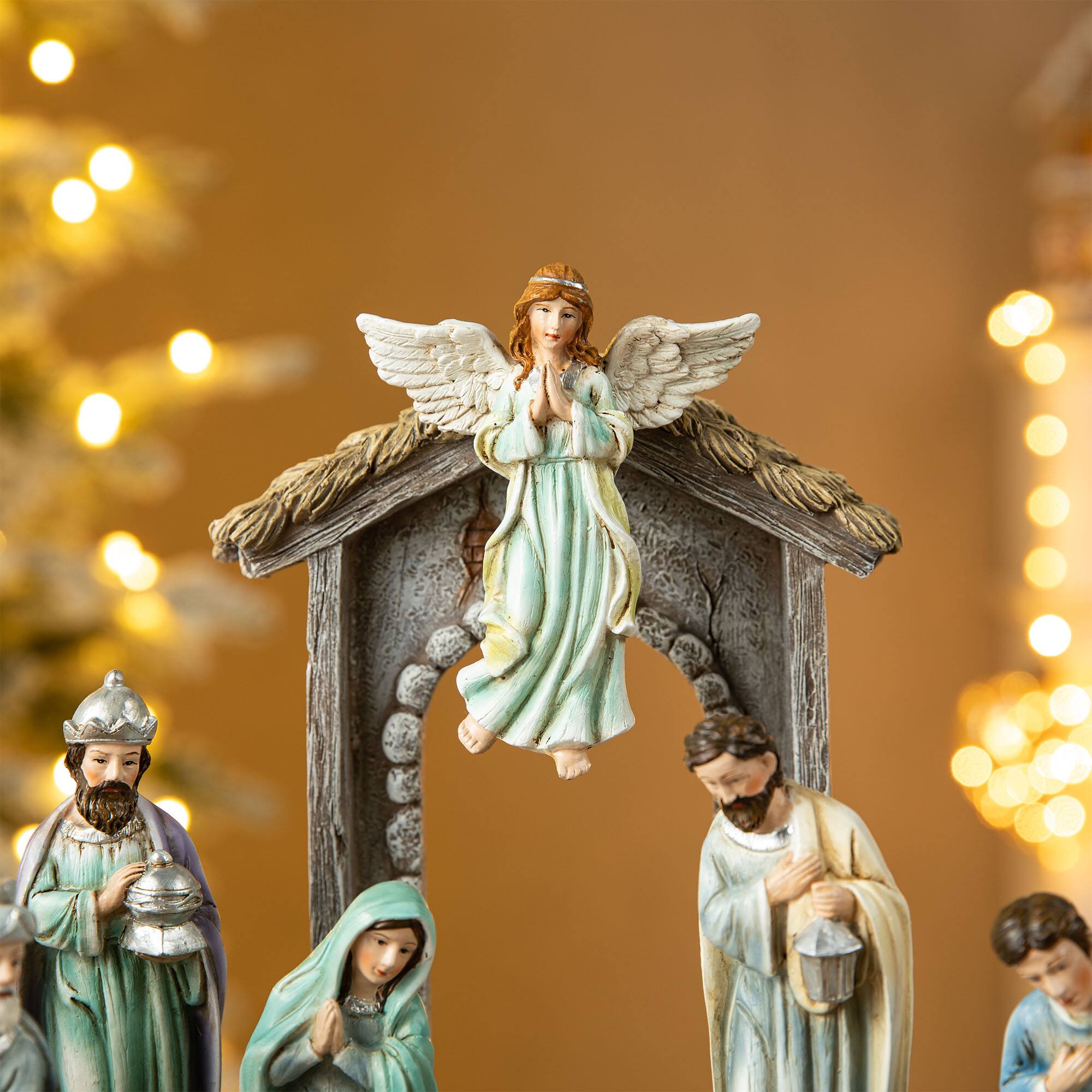 Alt View 5. Glitzhome - 11pcs Deluxe Resin Nativity Figurine Set (KD) - Blue.