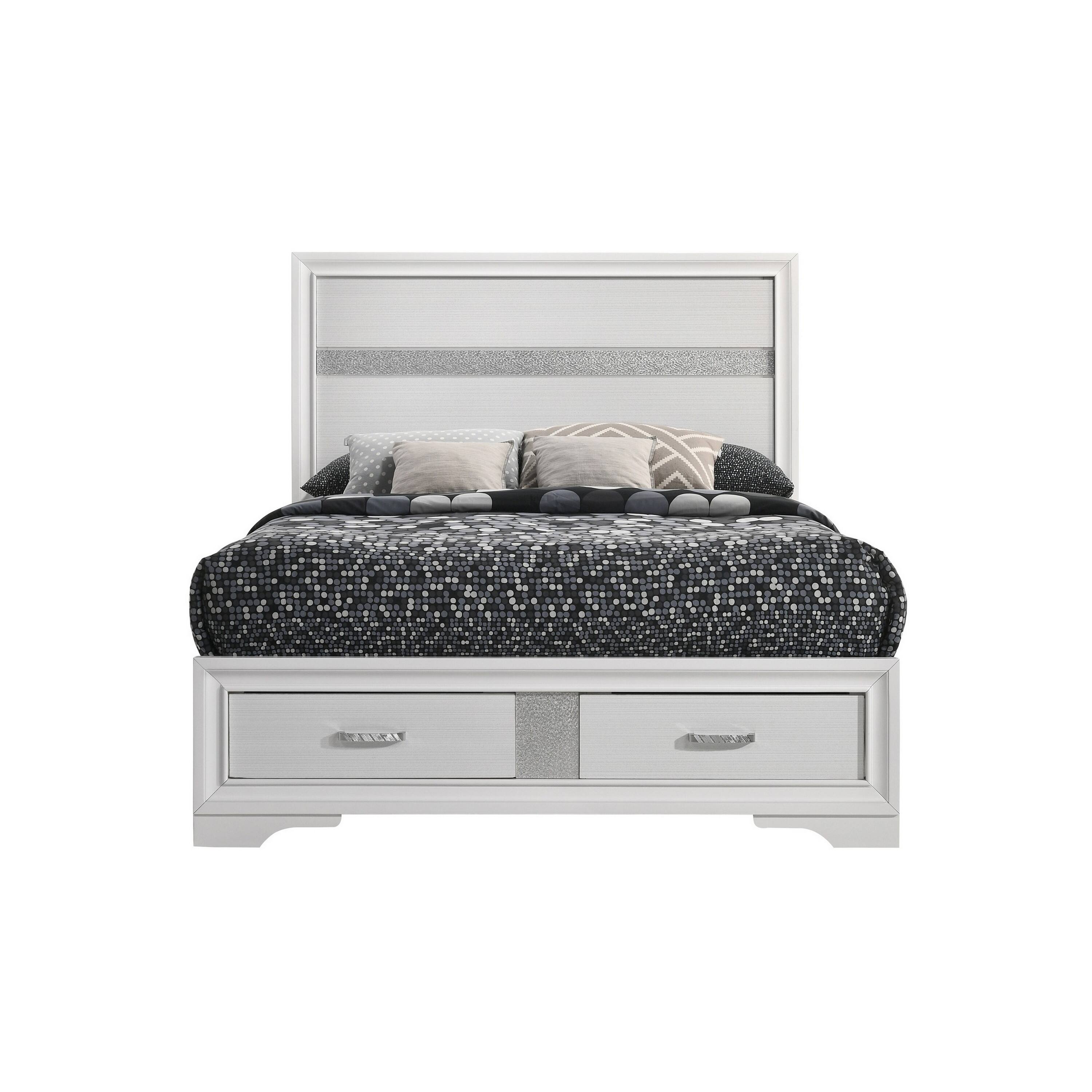 Alt View 1. Manhattan Lane - Vino Full Size Panel Bed with 2 Storage Drawers, Acrylic Glitter - White, Silver.