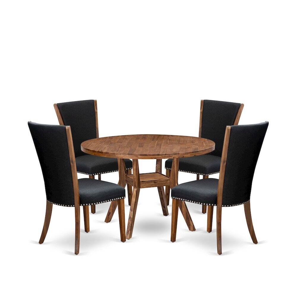 Front. Luxe - 5 Piece Dining Table Set For 4 Contains 48" Round Table In Black Color - Black.