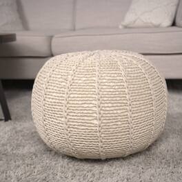 GOODSILO - Knitted Cotton Round Pouf Ottoman Floor Cushion Stylish Home Decor Accessory - Beige