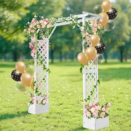 Winado - 7.2 FT Flat Top Wooden Arch with Planting Frame for Outdoor Ceremony Party Decoration - White