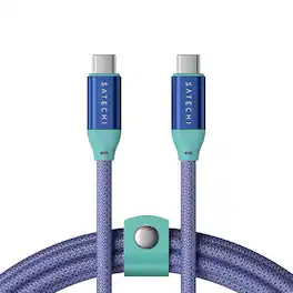 Satechi - USB-C to USB-C Cable - 240W PD, 20Gbps Transfer, 4K/60Hz Video Output, 1m/3.3ft Braided for MacBook, iPhone, iPad - Purple Aqua