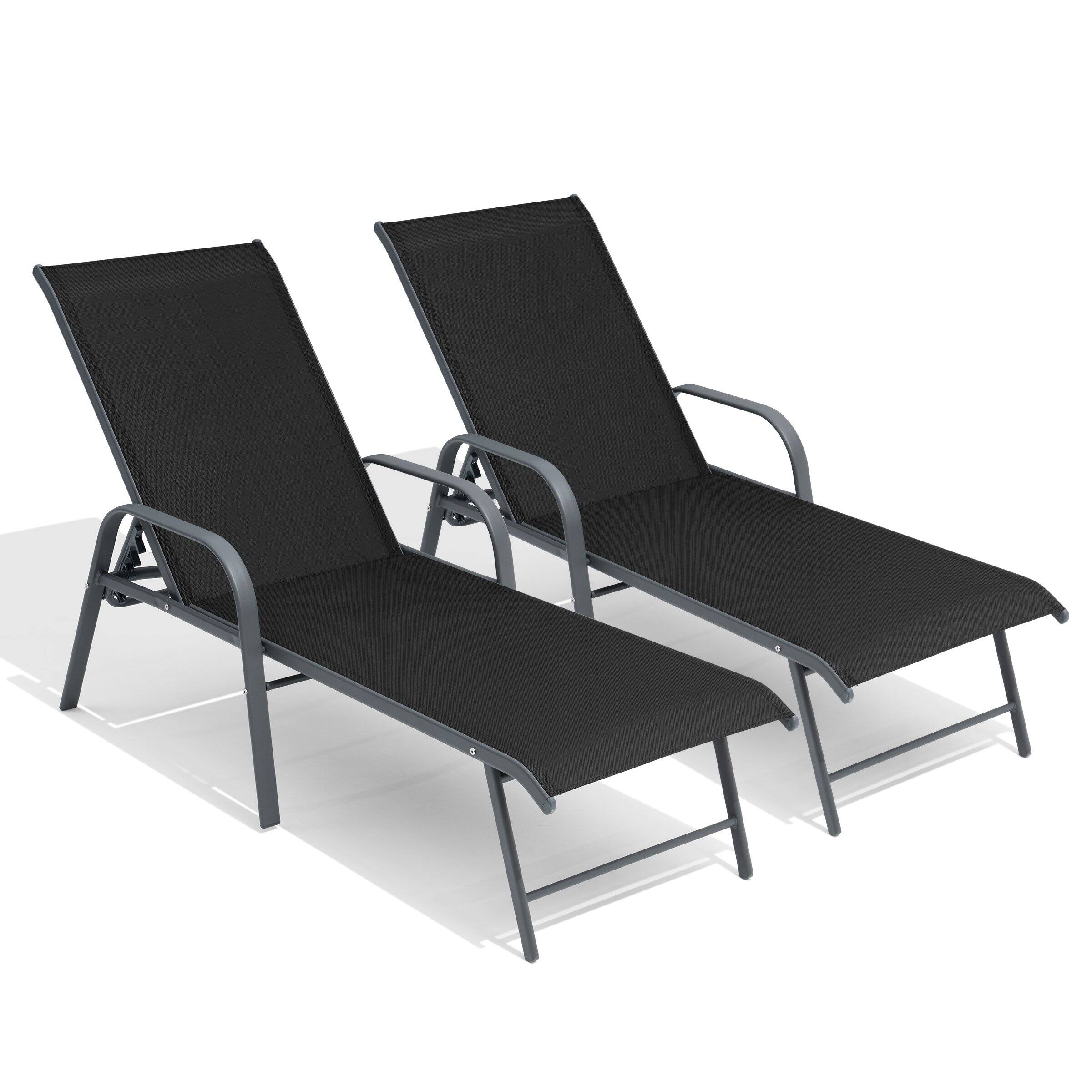 Back. Crestlive Products - Crestlive Products Outdoor Lounger Aluminum Adjustable Chaise Lounge Chairs with Arms (Set of 2) Black - Black.